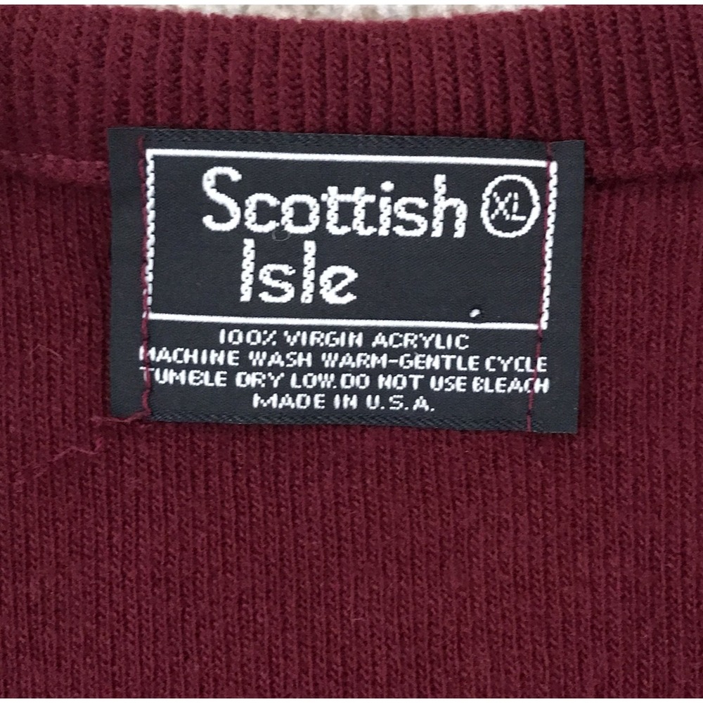 Vintage Scottish Isle Sweater XL Burgundy 100% Virgin Acrylic Union Made USA - Picture 5 of 11